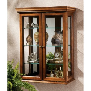 Solid Hardwood Framed Glass Doors Tuscan Wall Hang Curio Collectibles Cabinet   302604955420